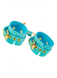 Голубые однослойные кожаные наручники - Pecado - купить с доставкой в Красногорске