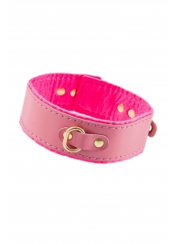 Розовый двуслойный кожаный ошейник с подкладкой из фетра - Pecado - купить с доставкой в Красногорске