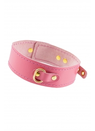 Розовый кожаный однослойный ошейник с прошивкой - Pecado - купить с доставкой в Красногорске