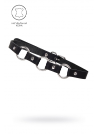 Черный кожаный чокер-ошейник с тремя кольцами - Pecado - купить с доставкой в Красногорске