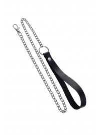 Поводок с ручкой из черной натуральной кожи и карабином для ошейника - Pecado - купить с доставкой в Красногорске