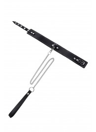 Кожаный двухслойный ошейник с белой строчкой и поводком - Pecado - купить с доставкой в Красногорске