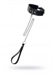 Кожаный двухслойный ошейник с белой строчкой и поводком - Pecado - купить с доставкой в Красногорске