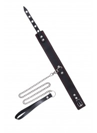 Кожаный двухслойный ошейник с красной строчкой и поводком - Pecado - купить с доставкой в Красногорске