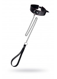 Кожаный двухслойный ошейник с красной строчкой и поводком - Pecado - купить с доставкой в Красногорске