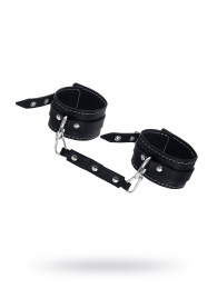 Черные двухслойные кожаные оковы с белой строчкой - Pecado - купить с доставкой в Красногорске