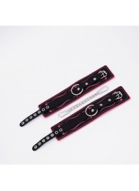 Черно-розовые кожаные оковы с розовой строчкой - Crazy Handmade - купить с доставкой в Красногорске