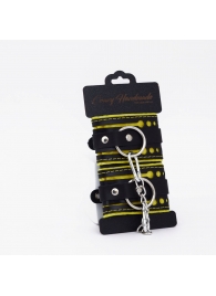 Черно-желтые кожаные наручники с жёлтой строчкой - Crazy Handmade - купить с доставкой в Красногорске