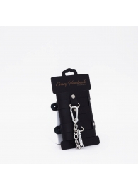 Черные кожаные наручники с хромированной фурнитурой - Crazy Handmade - купить с доставкой в Красногорске