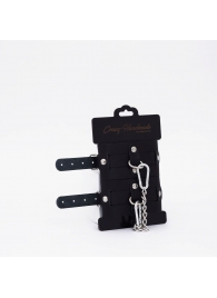 Черные кожаные оковы с хромированной фурнитурой - Crazy Handmade - купить с доставкой в Красногорске