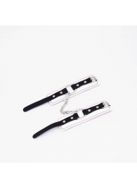 Бело-красные кожаные наручники - Crazy Handmade - купить с доставкой в Красногорске