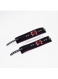 Черные кожаные оковы с красным декором и строчкой - Crazy Handmade - купить с доставкой в Красногорске