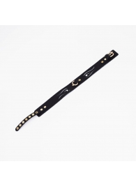 Черный кожаный ошейник с золотистой фурнитурой - Crazy Handmade - купить с доставкой в Красногорске