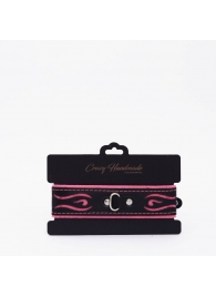 Черно-розовый кожаный ошейник с розовой строчкой - Crazy Handmade - купить с доставкой в Красногорске