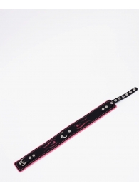 Черно-розовый кожаный ошейник с розовой строчкой - Crazy Handmade - купить с доставкой в Красногорске