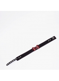 Черный ошейник с красным декором и строчкой - Crazy Handmade - купить с доставкой в Красногорске