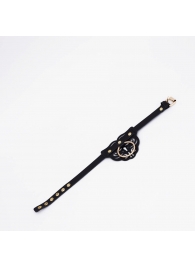 Черный фигурный кожаный ошейник с золотистой фурнитурой - Crazy Handmade - купить с доставкой в Красногорске