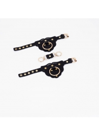 Черные наручники с золотистой фурнитурой - Crazy Handmade - купить с доставкой в Красногорске