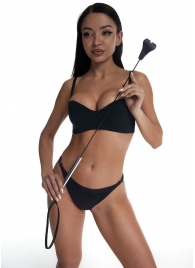 Стек с черным кожаным наконечником в виде сердца и металлической ручкой - 67 см. - Crazy Handmade - купить с доставкой в Красногорске