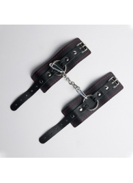 Черные кожаные наручники с красной строчкой - Crazy Handmade - купить с доставкой в Красногорске