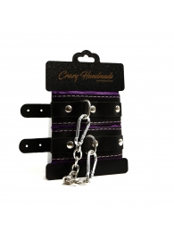 Черно-фиолетовые скругленные наручники с мягкой подкладкой - Crazy Handmade - купить с доставкой в Красногорске