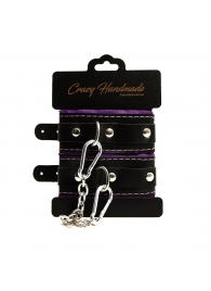 Черно-фиолетовые скругленные наручники с мягкой подкладкой - Crazy Handmade - купить с доставкой в Красногорске