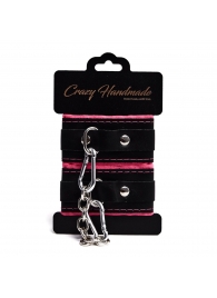 Черно-розовые скругленные наручники с мягкой подкладкой - Crazy Handmade - купить с доставкой в Красногорске