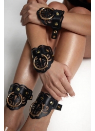 Черные кожаные оковы с резными узорами и клепками - Crazy Handmade - купить с доставкой в Красногорске