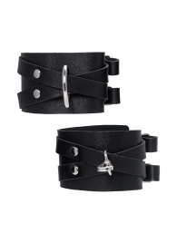 Черные кожаные оковы с двумя перекрёстными ремешками - Pecado - купить с доставкой в Красногорске
