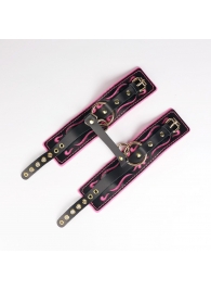 Черные кожаные оковы с розовой строчкой - Crazy Handmade - купить с доставкой в Красногорске