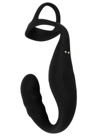 Черное эрекционное кольцо со стимуляцией промежности и анальной пробкой Cock Ring with RC Prostate Plug - Orion - в Красногорске купить с доставкой