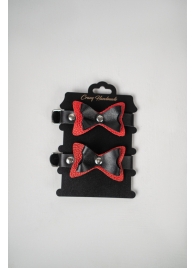 Черно-красные кожаные наручники с бантиками - Crazy Handmade - купить с доставкой в Красногорске