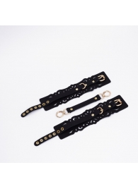 Черный кожаные оковы с узорами и золотистой фурнитурой - Crazy Handmade - купить с доставкой в Красногорске