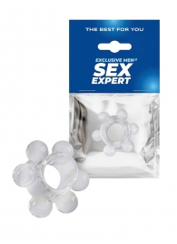 Прозрачное эрекционное кольцо с 6 стимулирующими шариками - Sex Expert - в Красногорске купить с доставкой