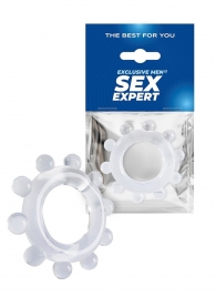Прозрачное эрекционное кольцо со стимулирующими шариками - Sex Expert - в Красногорске купить с доставкой
