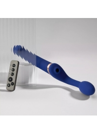 Синий безремневой страпон Multi Orgasm Bendable Strap-On size L с клиторальной стимуляцией - Strap-on-me - купить с доставкой в Красногорске