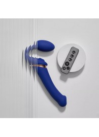 Синий безремневой страпон Multi Orgasm Bendable Strap-On size XL с клиторальной стимуляцией - Strap-on-me - купить с доставкой в Красногорске