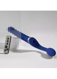 Синий безремневой страпон Multi Orgasm Bendable Strap-On size XL с клиторальной стимуляцией - Strap-on-me - купить с доставкой в Красногорске