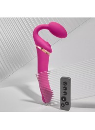 Ярко-розовый безремневой страпон Multi Orgasm Bendable Strap-On size XL с клиторальной стимуляцией - Strap-on-me - купить с доставкой в Красногорске