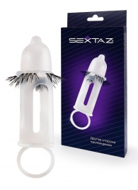 Эластичная насадка на пенис с подхватом мошонки и стимулирующими «ресничками» - Sextaz - в Красногорске купить с доставкой
