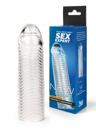 Прозрачная закрытая насадка на пенис с ребрышками - 16 см. - Sex Expert - в Красногорске купить с доставкой