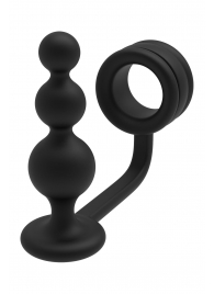 Черное эрекционное кольцо с анальной елочкой Cockring With Beaded Anal Plug - Dream Toys - в Красногорске купить с доставкой