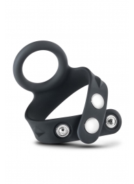 Черное эрекционное кольцо с подхватом мошонки на кнопках VS6 - Blush Novelties - в Красногорске купить с доставкой