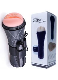 Телесный мастурбатор-вагина в черной колбе с вибрацией - Boys of Toys - в Красногорске купить с доставкой