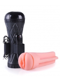 Телесный мастурбатор-вагина в черной колбе с вибрацией - Boys of Toys - в Красногорске купить с доставкой
