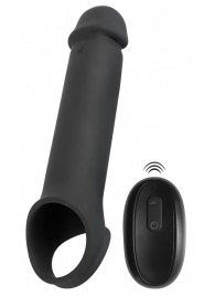 Черная вибронасадка для пениса с хомутом для мошонки и пультом ДУ Remote Controlled Penis Extension - Orion - в Красногорске купить с доставкой
