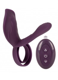 Фиолетовая насадка на член с клиторальным отростком и пультом ДУ RC Couple’s Vibrator 2 - Orion - в Красногорске купить с доставкой