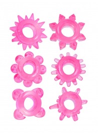 Набор из 6 розовых эрекционных колец с различным рельефом - Erowoman-Eroman - в Красногорске купить с доставкой