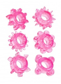 Набор из 6 розовых эрекционных колец с различным рельефом - Erowoman-Eroman - в Красногорске купить с доставкой