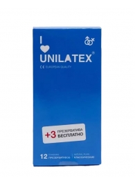 Классические презервативы Unilatex Natural Plain - 12 шт. + 3 шт. в подарок - Unilatex - купить с доставкой в Красногорске
